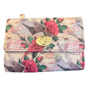 Safekeeper Tri-Fold Zipper Vinyl Floral Scrapbook Pink Rose Flower Scenic Wallet